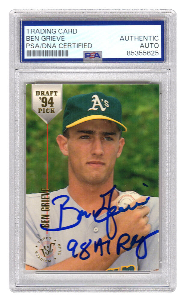 Ben Grieve Signed 1994 Stadium Club Draft Picks Rookie Baseball Card #84 w/98 AL ROY - (PSA Encapsulated) - GRICAR124 - Ben Grieve Signed 1994 Stadium Club Draft Picks Rookie Baseball Card #84 w/98 AL ROY - (PSA Encapsulated) product image
