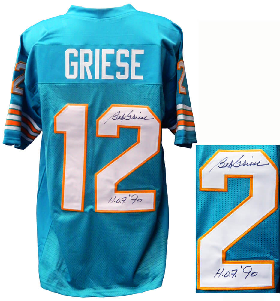 Bob Griese Signed Teal Custom Football Jersey w/HOF'90 - GRIJRY310 - Bob Griese Signed Teal Custom Football Jersey w/HOF'90 product image