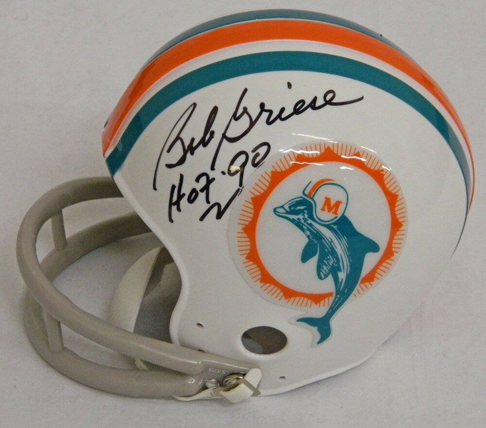 Bob Griese Signed Dolphins Throwback Riddell Mini Helmet w/"HOF''90" - GRIMIN300 - Bob Griese Signed Dolphins Throwback Riddell Mini Helmet w/"HOF''90" product image