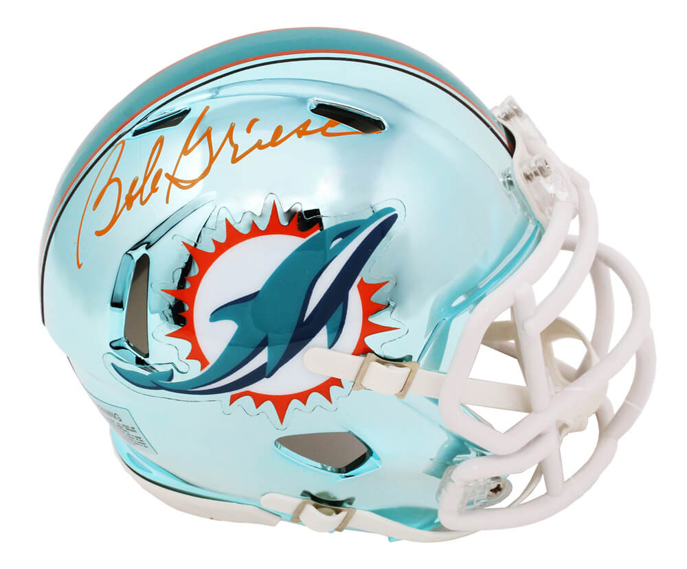 Bob Griese Signed Miami Dolphins Chrome Riddell Speed Mini Helmet - GRIMIN311 - Bob Griese Signed Miami Dolphins Chrome Riddell Speed Mini Helmet product image