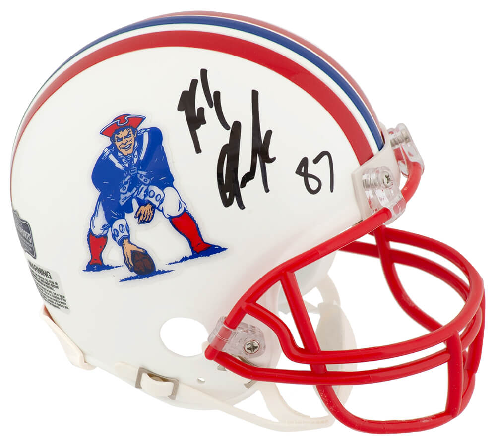 Rob Gronkowski Signed New England Patriots Throwback White Riddell (VSR4) Mini Helmet - (Radtke) - GROMIN301 - Rob Gronkowski Signed New England Patriots Throwback White Riddell (VSR4) Mini Helmet - (Radtke) product image
