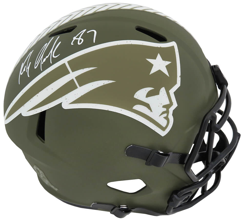 Rob Gronkowski Signed New England Patriots Salute to Service Riddell Full Size Speed Replica Helmet - (Radtke / Gronkowski Holo) - GROREP301 - Rob Gronkowski Signed New England Patriots Salute to Service Riddell Full Size Speed Replica Helmet - (Radtke / Gronkowski Holo) product image
