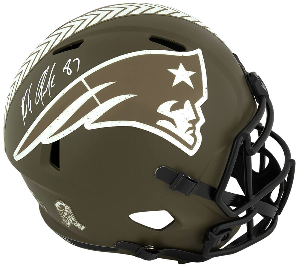 Rob Gronkowski Signed New England Patriots Salute to Service Riddell Full Size Speed Replica Helmet - GROREP302 - Rob Gronkowski Signed New England Patriots Salute to Service Riddell Full Size Speed Replica Helmet product image