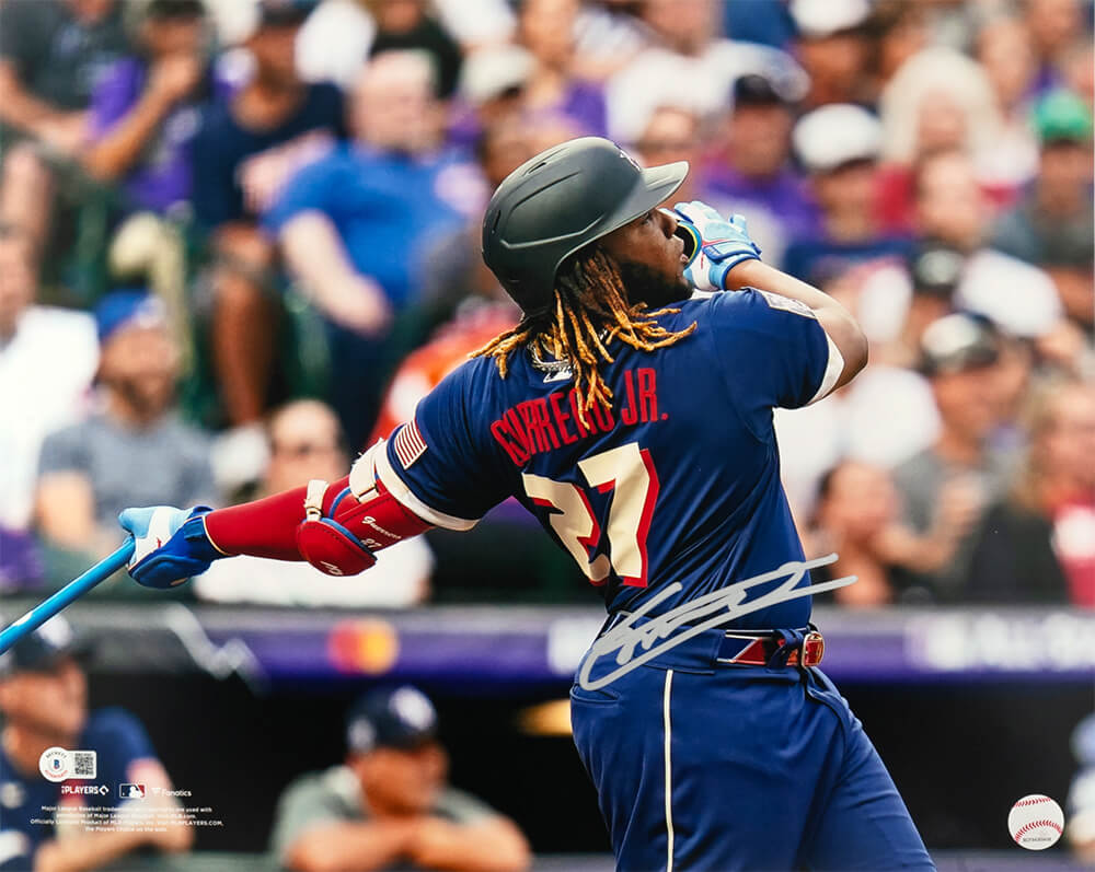 Vladimir Guerrero Jr Signed Toronto Blue Jays Blue Jersey Swinging Action 16x20 Photo - (Beckett) - GUE16P110 - Vladimir Guerrero Jr Signed Toronto Blue Jays Blue Jersey Swinging Action 16x20 Photo - (Beckett) product image