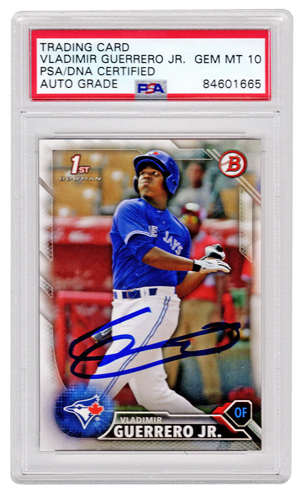 Vladimir Guerrero Jr Signed Toronto Blue Jays 2016 Topps Bowman Rookie Baseball Trading Card #BP55 - (PSA/DNA - Auto Grade 10) - GUECAR108 - Vladimir Guerrero Jr Signed Toronto Blue Jays 2016 Topps Bowman Rookie Baseball Trading Card #BP55 - (PSA/DNA - Auto Grade 10) product image