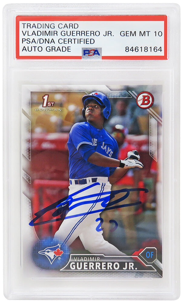 Vladimir Guerrero Jr Signed Blue Jays 2016 Topps Bowman Rookie Card #BP55 - (Vlad Holo)(PSA Encapsulated - Auto Grade 10) - GUECAR110 - Vladimir Guerrero Jr Signed Blue Jays 2016 Topps Bowman Rookie Card #BP55 - (Vlad Holo)(PSA Encapsulated - Auto Grade 10) product image