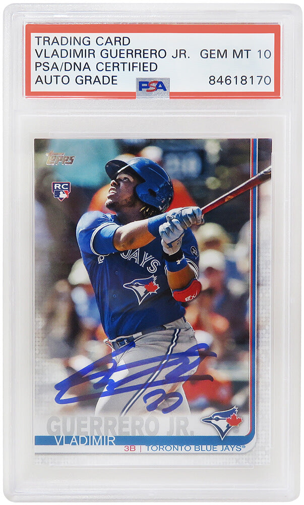Vladimir Guerrero Jr Signed Blue Jays 2019 Topps Series 2 Rookie Baseball Card (No #) - (Vlad Holo)(PSA Encapsulated - Auto Grade 10) - GUECAR111 - Vladimir Guerrero Jr Signed Blue Jays 2019 Topps Series 2 Rookie Baseball Card (No #) - (Vlad Holo)(PSA Encapsulated - Auto Grade 10) product image