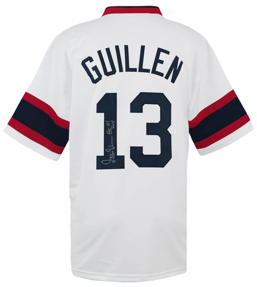 Ozzie Guillen Signed White Custom Baseball Jersey w/85 AL ROY - GUIJRY102 - Ozzie Guillen Signed White Custom Baseball Jersey w/85 AL ROY product image