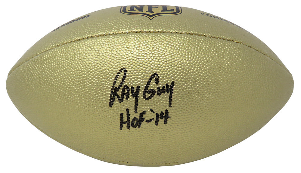 Ray Guy Signed Wilson Duke Gold Metallic Full Size NFL Football w/HOF'14 - GUYFTB303 - Ray Guy Signed Wilson Duke Gold Metallic Full Size NFL Football w/HOF'14 product image