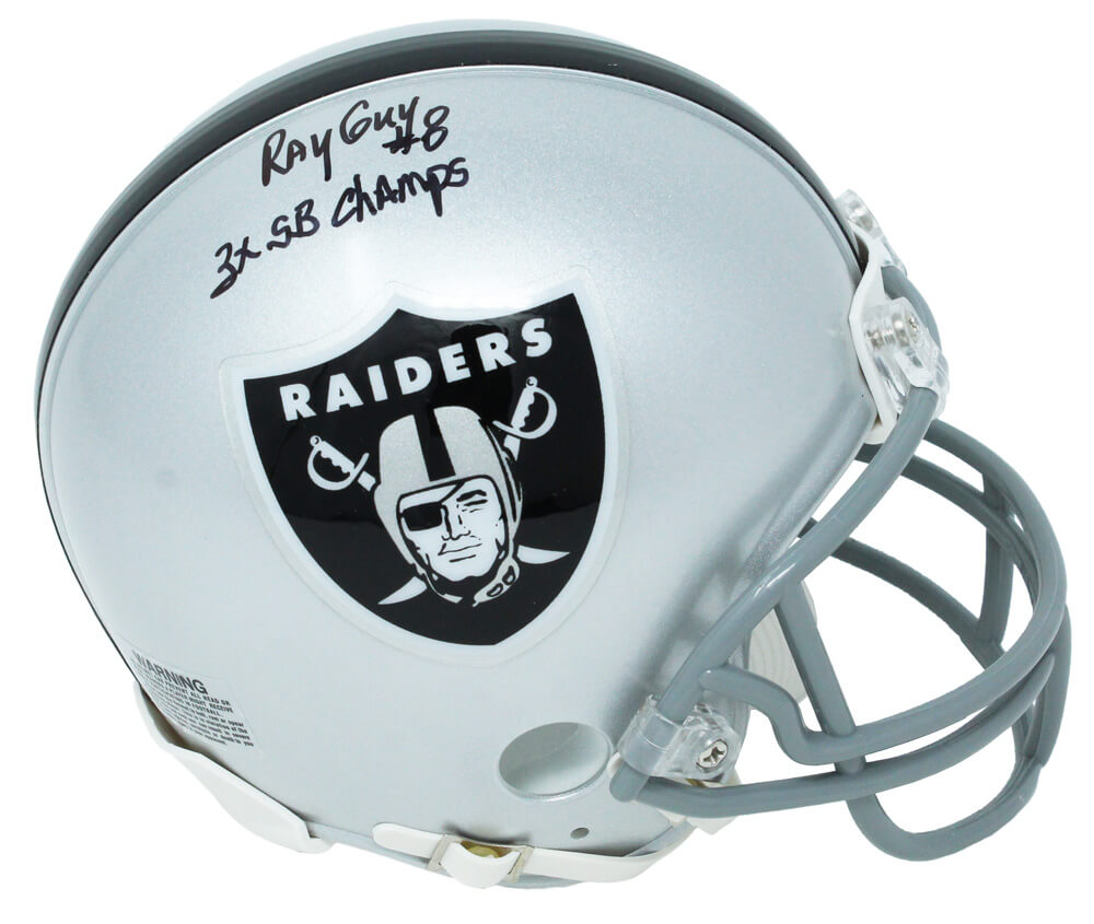 Ray Guy Signed Raiders Riddell Mini Helmet w/3x SB Champs - GUYMIN301 - Ray Guy Signed Raiders Riddell Mini Helmet w/3x SB Champs product image