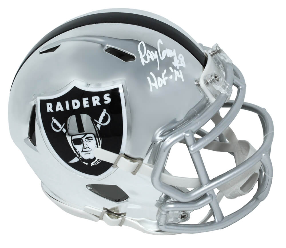Ray Guy Signed Raiders Riddell Chrome Speed Mini Helmet w/HOF'14 - GUYMIN303 - Ray Guy Signed Raiders Riddell Chrome Speed Mini Helmet w/HOF'14 product image