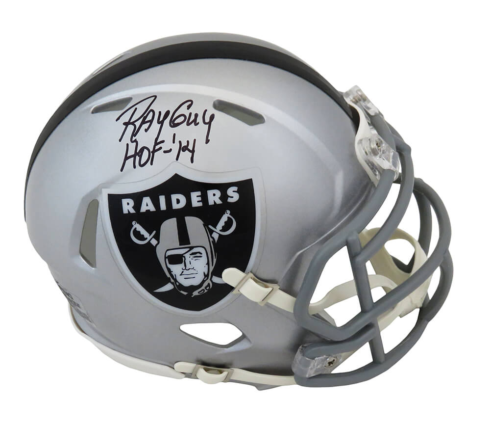 Ray Guy Signed Raiders Riddell Speed Mini Helmet w/HOF'14 - GUYMIN304 - Ray Guy Signed Raiders Riddell Speed Mini Helmet w/HOF'14 product image