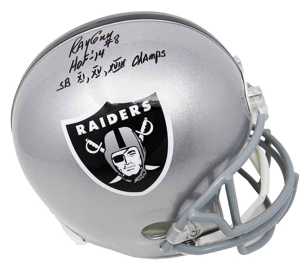 Ray Guy Signed Raiders Riddell Full Size Replica Helmet w/HOF'14, SB XI, XV, XVIII Champs - GUYREP301 - Ray Guy Signed Raiders Riddell Full Size Replica Helmet w/HOF'14, SB XI, XV, XVIII Champs product image