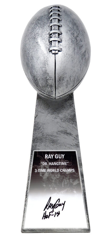 Ray Guy Signed Football World Champion 15 Inch Replica Silver Trophy w/HOF'14 - GUYTRO300 - Ray Guy Signed Football World Champion 15 Inch Replica Silver Trophy w/HOF'14 product image