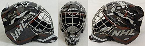 Gerry Cheevers, Grant Fuhr, Ed Giacomin & Bernie Parent Multi Signed NHL Logo Replica Goalie Mask w/HOF Years - HOFMAS400 - Gerry Cheevers, Grant Fuhr, Ed Giacomin & Bernie Parent Multi Signed NHL Logo Replica Goalie Mask w/HOF Years product image