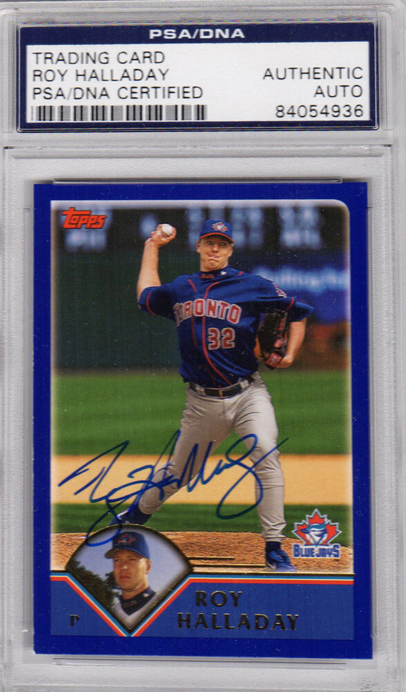 Roy Halladay Signed Toronto Blue Jays 2002 Topps Trading Card #103 - (PSA Encapsulated) - HALCAR100 - Roy Halladay Signed Toronto Blue Jays 2002 Topps Trading Card #103 - (PSA Encapsulated) product image
