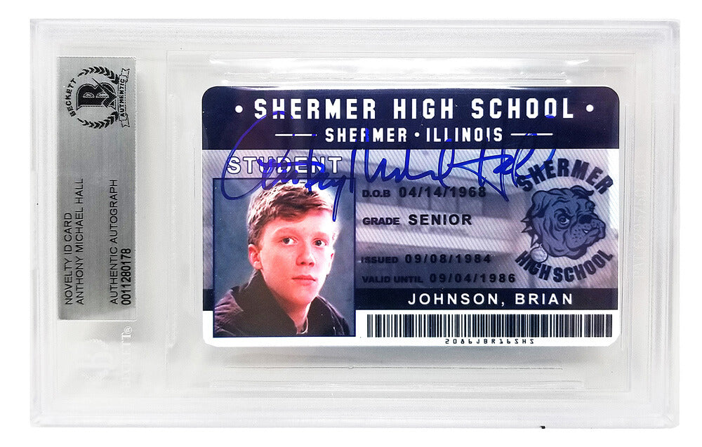Anthony Michael Hall Signed The Breakfast Club Brian Johnson Shermer High School ID Card - (Beckett Encapsulated) - HALCAR503 - Anthony Michael Hall Signed The Breakfast Club Brian Johnson Shermer High School ID Card - (Beckett Encapsulated) product image