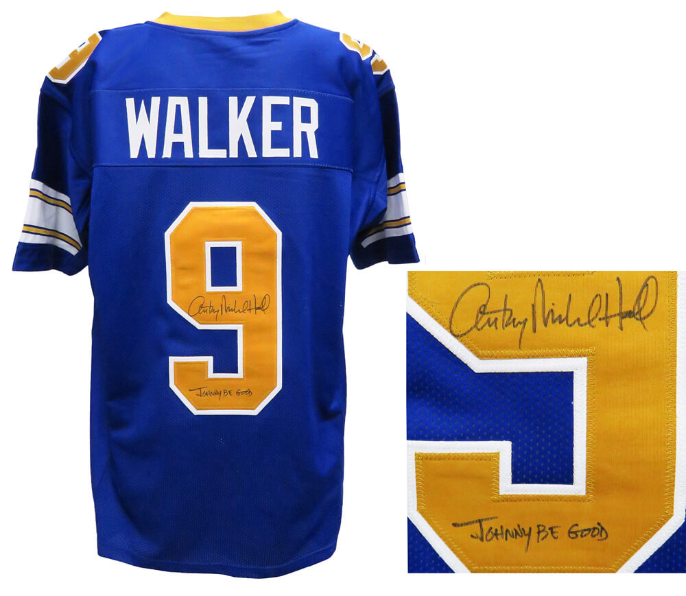 Anthony Michael Hall Signed Johnny Walker Blue Custom Football Jersey w/Johnny Be Good - HALJRY511 - Anthony Michael Hall Signed Johnny Walker Blue Custom Football Jersey w/Johnny Be Good product image