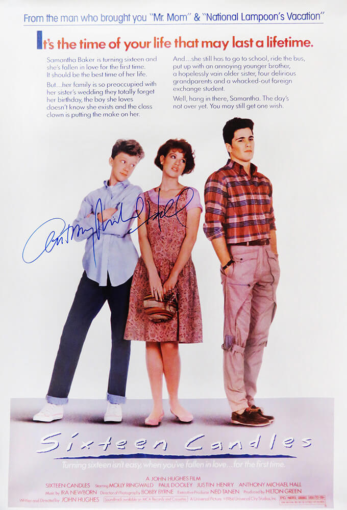 Anthony Michael Hall Signed Sixteen Candles 24x36 Full Size Movie Poster - HALPST503 - Anthony Michael Hall Signed Sixteen Candles 24x36 Full Size Movie Poster product image