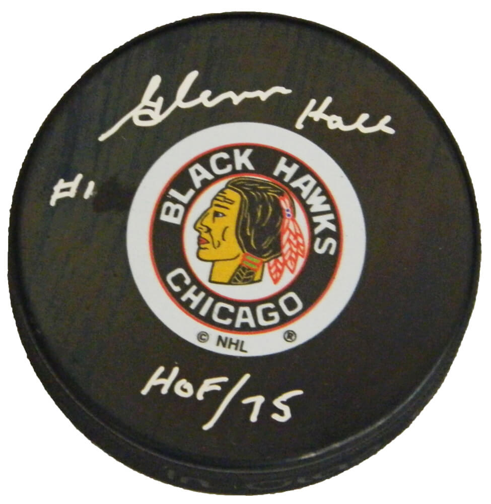 Glenn Hall Signed Chicago Blackhawks Original Six Logo Hockey Puck w/HOF'75 - HALPUC400 - Glenn Hall Signed Chicago Blackhawks Original Six Logo Hockey Puck w/HOF'75 product image