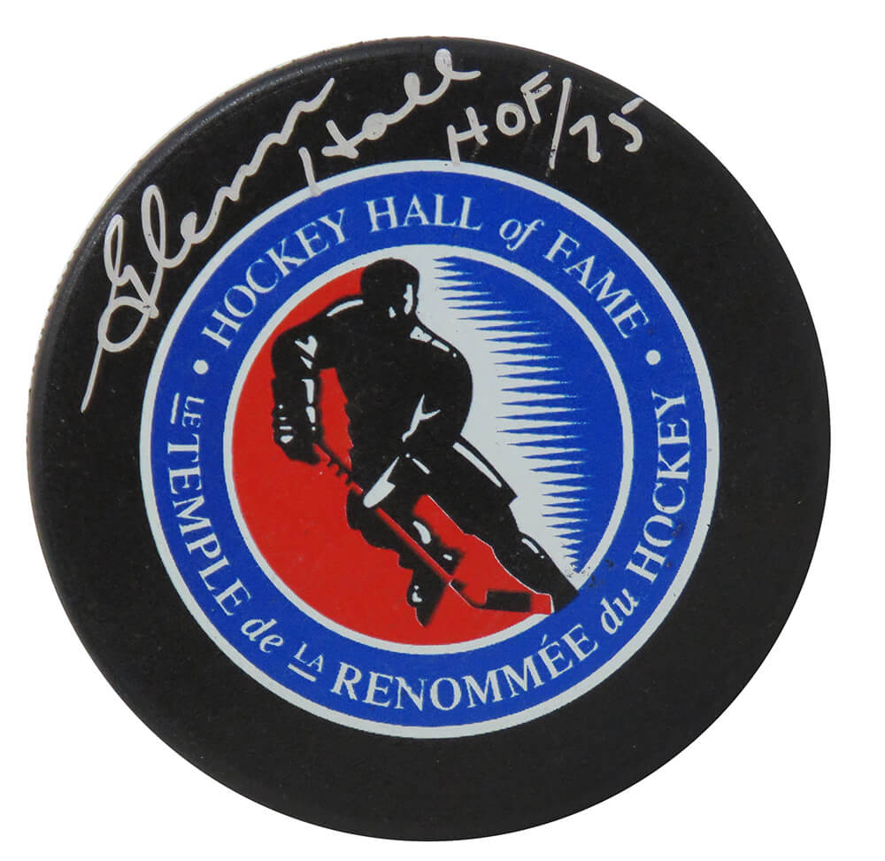 Glenn Hall Signed Hall of Fame Logo Hockey Puck w/HOF'75 - HALPUC403 - Glenn Hall Signed Hall of Fame Logo Hockey Puck w/HOF'75 product image
