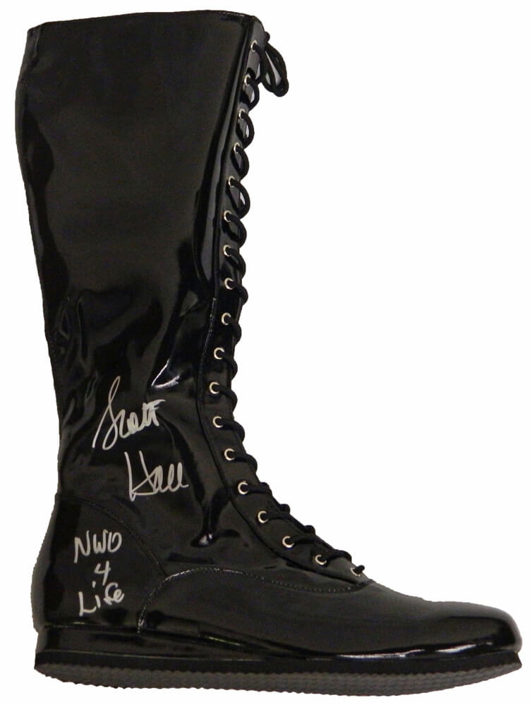 Scott Hall Signed Black Wrestling Boot w/NWO 4 Life - HALSHO500 - Scott Hall Signed Black Wrestling Boot w/NWO 4 Life product image