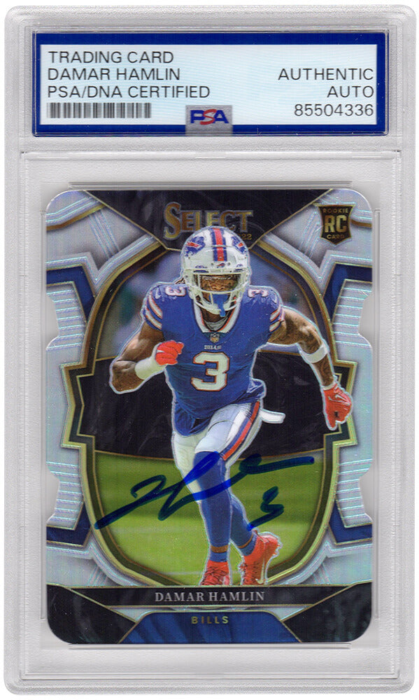 Damar Hamlin Signed Buffalo Bills 2022 Panini Select Prizm Silver Die Cut Football Card #100 - (PSA Encapsulated) - HAMCAR322 - Damar Hamlin Signed Buffalo Bills 2022 Panini Select Prizm Silver Die Cut Football Card #100 - (PSA Encapsulated) product image
