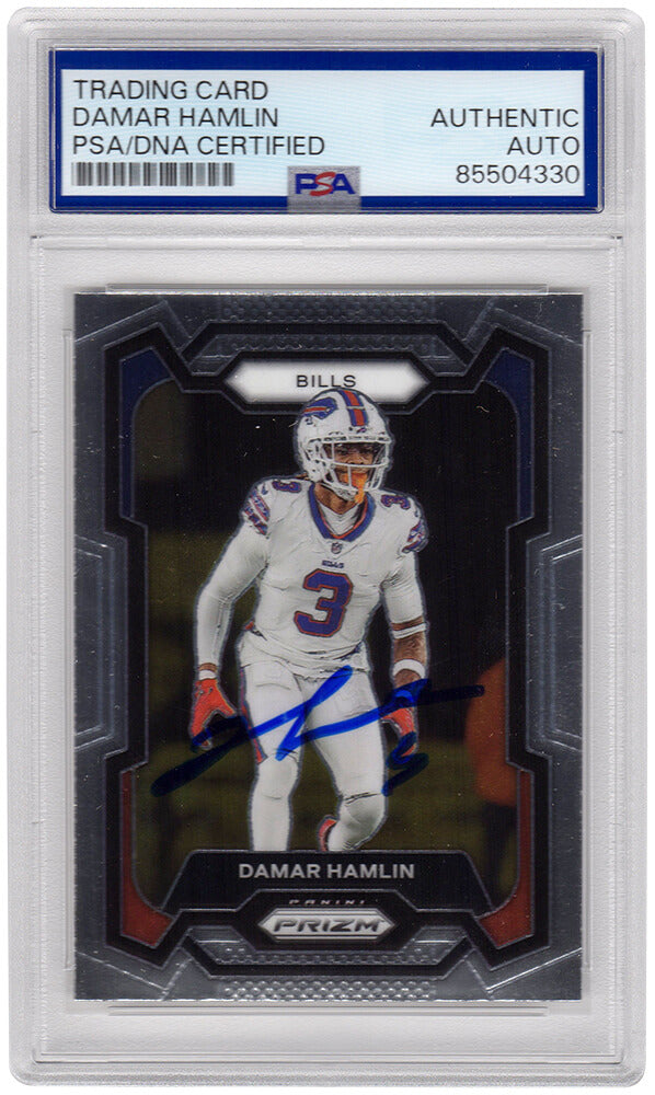 Damar Hamlin Signed Buffalo Bills 2023 Panini Prizm Football Trading Card #27 - (PSA Encapsulated) - HAMCAR323 - Damar Hamlin Signed Buffalo Bills 2023 Panini Prizm Football Trading Card #27 - (PSA Encapsulated) product image
