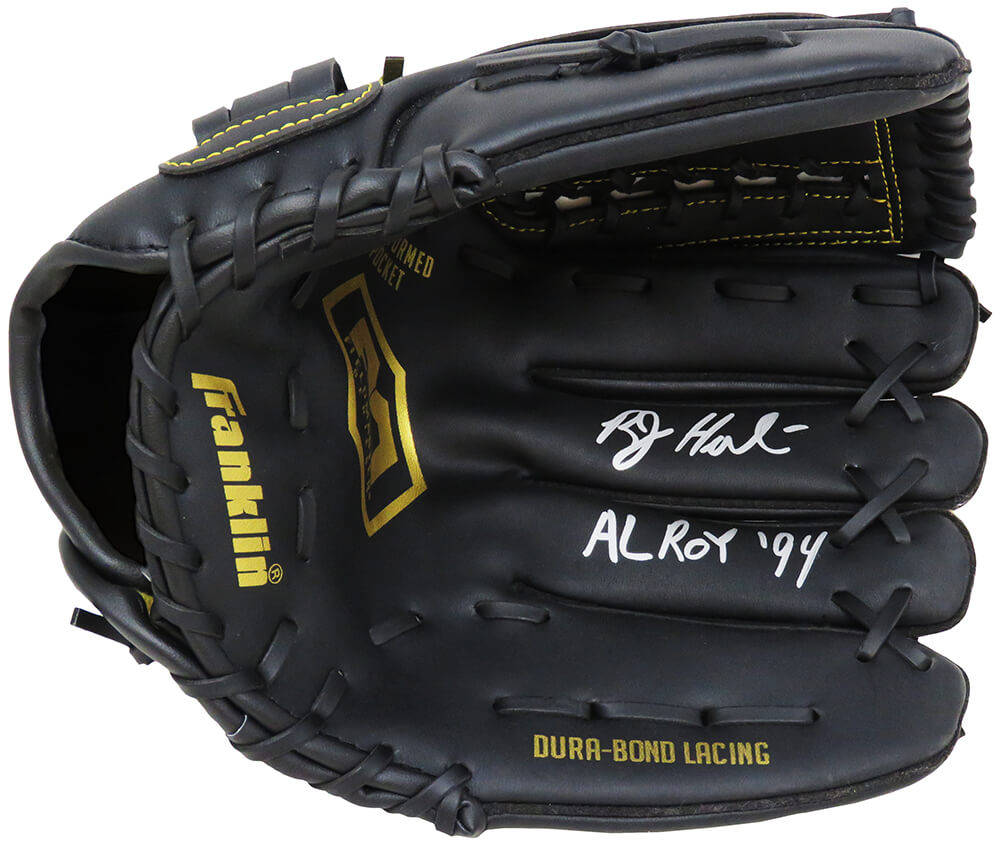 Bob Hamelin Signed Franklin Black Baseball Fielders Glove w/94 AL ROY - HAMGLV100 - Bob Hamelin Signed Franklin Black Baseball Fielders Glove w/94 AL ROY product image