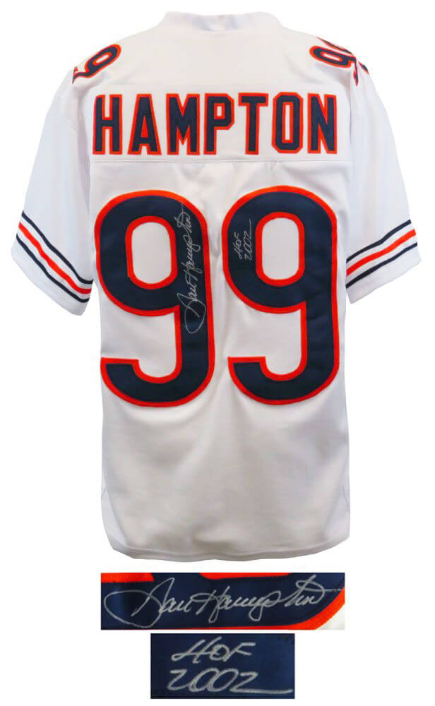 Dan Hampton Signed White Throwback Custom Football Jersey w/HOF 2002 - HAMJRY308 - Dan Hampton Signed White Throwback Custom Football Jersey w/HOF 2002 product image