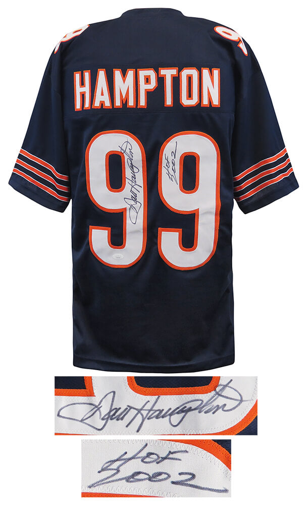 Dan Hampton Signed Navy Custom Football Jersey w/HOF 2002 - (JSA COA) - HAMJRY309 - Dan Hampton Signed Navy Custom Football Jersey w/HOF 2002 - (JSA COA) product image