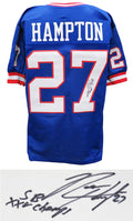 Rodney Hampton Signed Blue Throwback Custom Football Jersey w/SB XXV Champs - HAMJRY330 - Rodney Hampton Signed Blue Throwback Custom Football Jersey w/SB XXV Champs product image