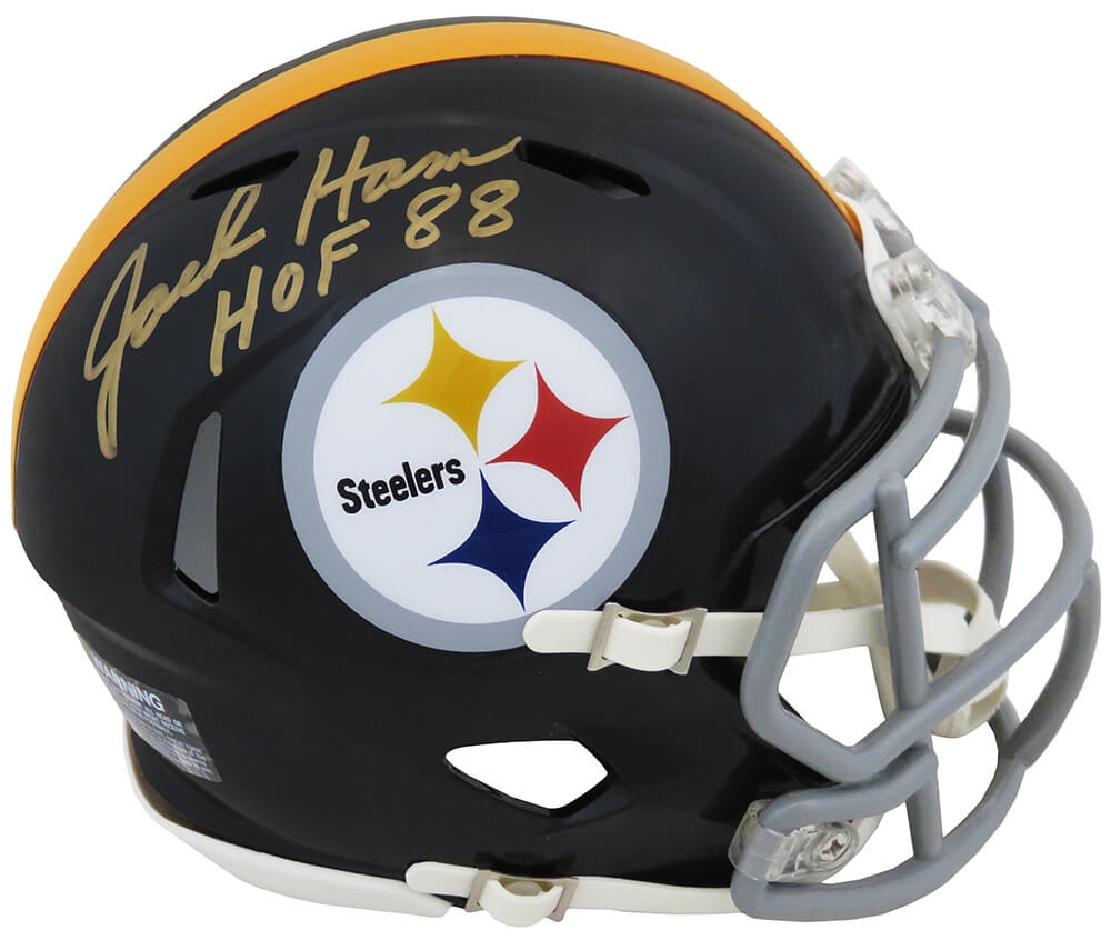 Jack Ham Signed Pittsburgh Steelers Throwback Riddell Speed Mini Helmet w/HOF'88 (In Gold) - HAMMIN335 - Jack Ham Signed Pittsburgh Steelers Throwback Riddell Speed Mini Helmet w/HOF'88 (In Gold) product image