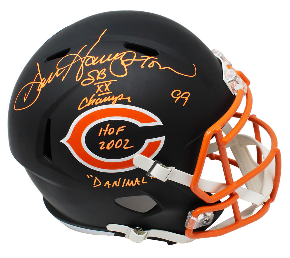 Dan Hampton Signed Chicago Bears Flat Black Matte Riddell Speed Full-Size Replica Helmet w/HOF 2002, SB XX Champs, Danimal - HAMREP303 - Dan Hampton Signed Chicago Bears Flat Black Matte Riddell Speed Full-Size Replica Helmet w/HOF 2002, SB XX Champs, Danimal product image