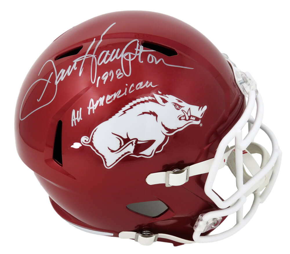 Dan Hampton Signed Arkansas Razorbacks Riddell Full-Size Speed Replica Helmet w/1978 All American - HAMREP306 - Dan Hampton Signed Arkansas Razorbacks Riddell Full-Size Speed Replica Helmet w/1978 All American product image