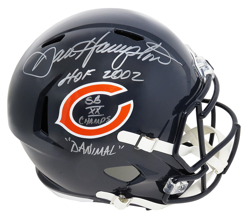 Dan Hampton Signed Chicago Bears Riddell Full-Size Speed Replica Helmet w/Danimal, SB XX Champs, HOF 2002 - HAMREP309 - Dan Hampton Signed Chicago Bears Riddell Full-Size Speed Replica Helmet w/Danimal, SB XX Champs, HOF 2002 product image
