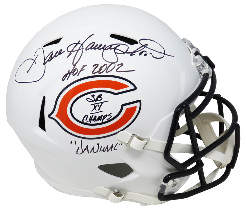 Dan Hampton Signed Chicago Bears Flat White Matte Riddell Speed Full-Size Replica Helmet w/HOF 2002, SB XX Champs, Danimal - HAMREP311 - Dan Hampton Signed Chicago Bears Flat White Matte Riddell Speed Full-Size Replica Helmet w/HOF 2002, SB XX Champs, Danimal product image