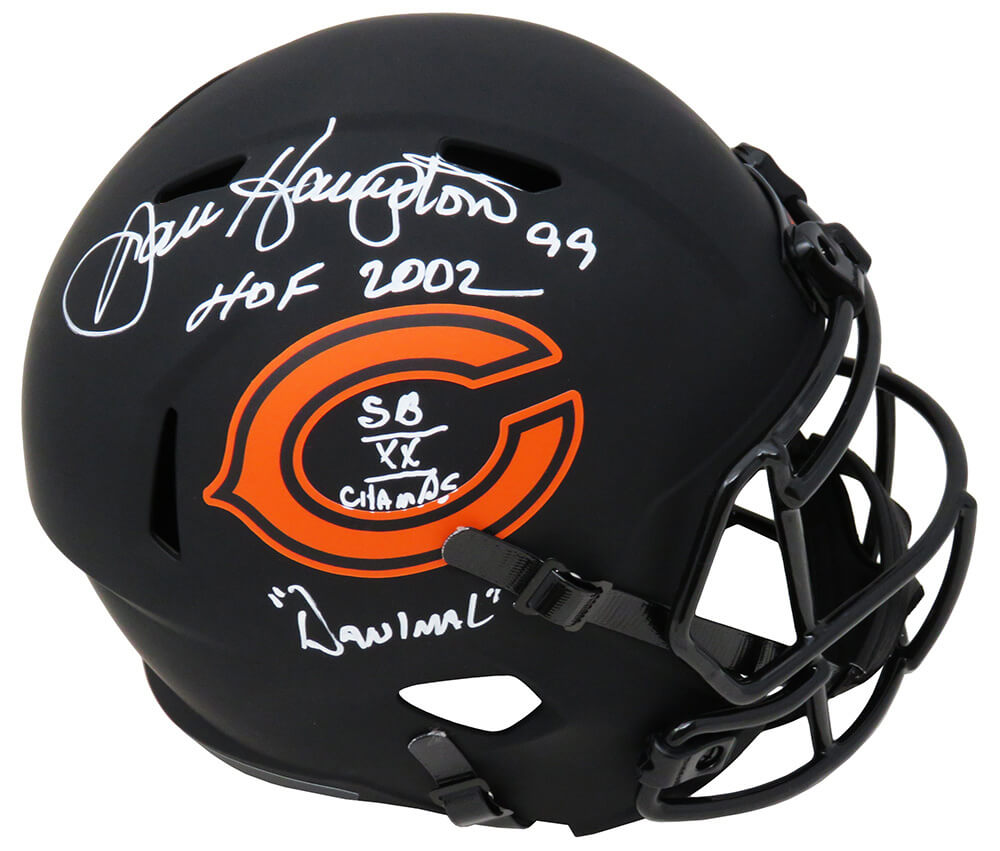 Dan Hampton Signed Bears Eclipse Black Matte Riddell Speed Full-Size Replica Helmet w/HOF 2002, SB XX Champs, Danimal - HAMREP315 - Dan Hampton Signed Bears Eclipse Black Matte Riddell Speed Full-Size Replica Helmet w/HOF 2002, SB XX Champs, Danimal product image
