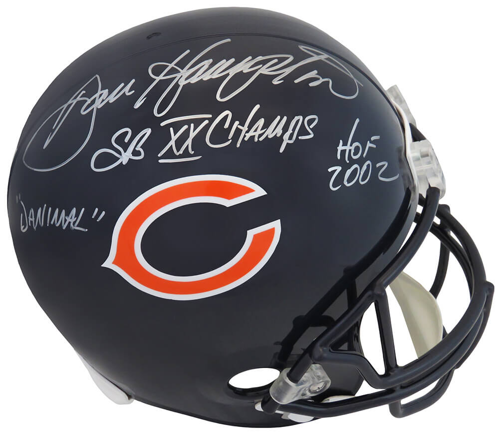 Dan Hampton Signed Bears Riddell Full-Size Replica Helmet w/Danimal, SB XX Champs, HOF 2002 - HAMREP316 - Dan Hampton Signed Bears Riddell Full-Size Replica Helmet w/Danimal, SB XX Champs, HOF 2002 product image