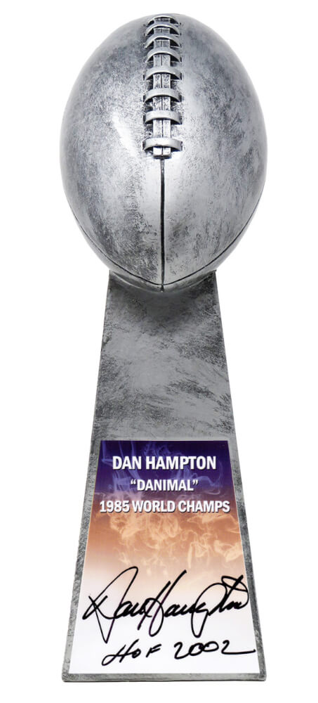 Dan Hampton Signed Football World Champion 15 Inch Replica Silver Trophy w/HOF 2002 - HAMTRO302 - Dan Hampton Signed Football World Champion 15 Inch Replica Silver Trophy w/HOF 2002 product image