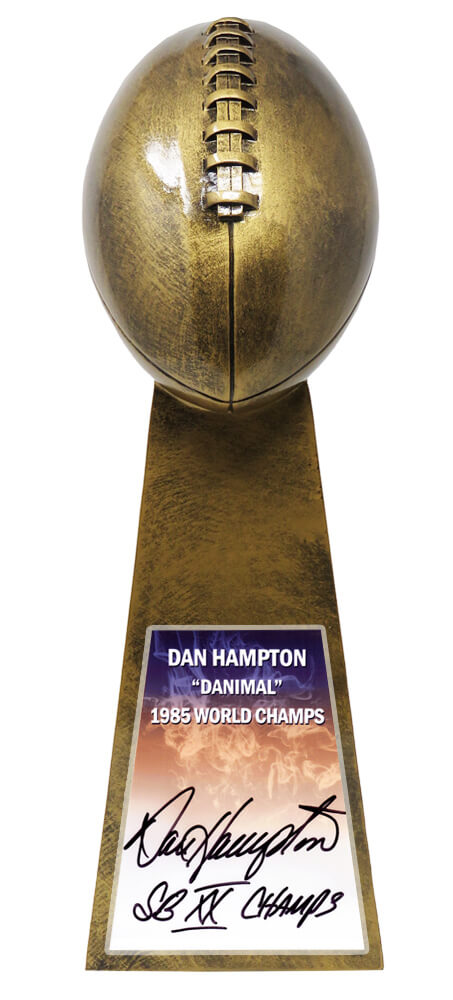 Dan Hampton Signed Football World Champion 15 Inch Rep Gold Trophy w/SB XX Champs - HAMTRO307 - Dan Hampton Signed Football World Champion 15 Inch Rep Gold Trophy w/SB XX Champs product image
