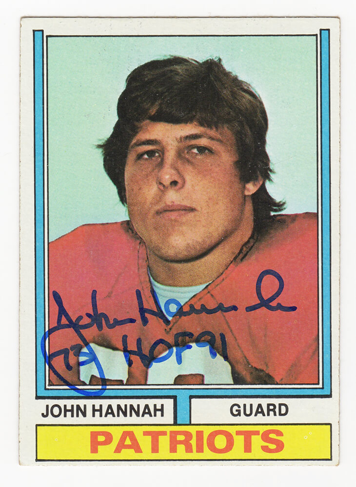John Hannah Signed New England Patriots 1974 Topps Football Rookie Card #383 w/HOF'91 - HANCAR300 - John Hannah Signed New England Patriots 1974 Topps Football Rookie Card #383 w/HOF'91 product image
