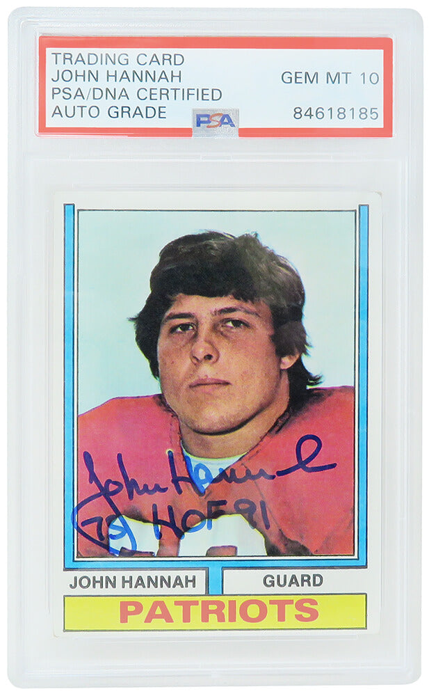 John Hannah Signed New England Patriots 1974 Topps Football Rookie Card #383 w/HOF'91 (PSA Encapsulated - Auto Grade 10) - HANCAR301 - John Hannah Signed New England Patriots 1974 Topps Football Rookie Card #383 w/HOF'91 (PSA Encapsulated - Auto Grade 10) product image