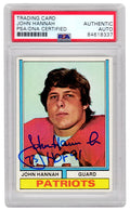 John Hannah Signed Patriots 1974 Topps Rookie Football Card #383 w/HOF'91 (PSA Encapsulated) - HANCAR302 - John Hannah Signed Patriots 1974 Topps Rookie Football Card #383 w/HOF'91 (PSA Encapsulated) product image