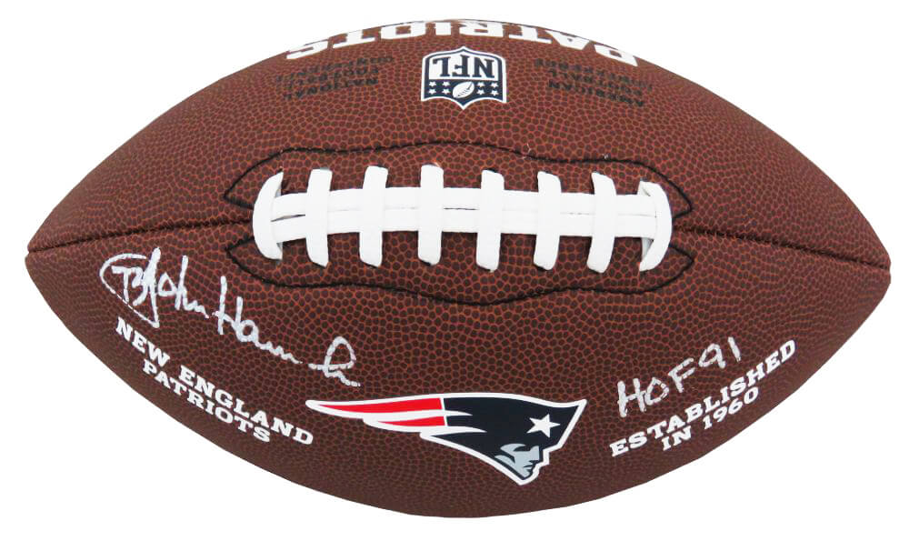 John Hannah Signed New England Patriots Brown Logo Football w/HOF'91 - HANFTB303 - John Hannah Signed New England Patriots Brown Logo Football w/HOF'91 product image