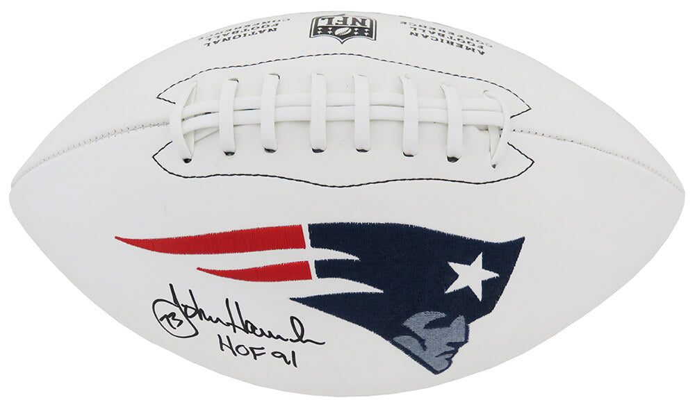 John Hannah Signed New England Patriots Wilson White Logo Football w/HOF'91 - HANFTB305 - John Hannah Signed New England Patriots Wilson White Logo Football w/HOF'91 product image