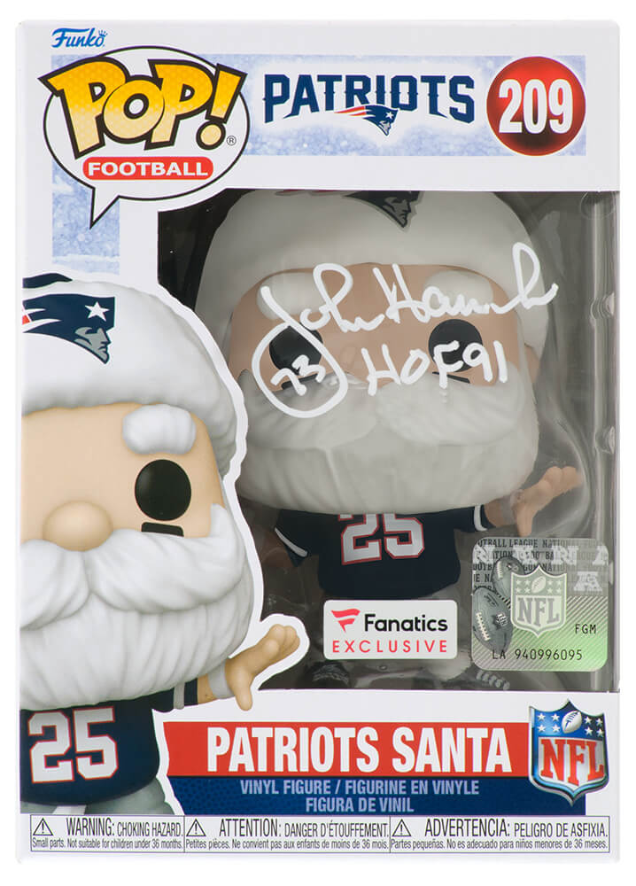 John Hannah Signed New England Patriots 'SANTA' Funko Pop Doll #209 w/HOF'91 - HANFUN301 - John Hannah Signed New England Patriots 'SANTA' Funko Pop Doll #209 w/HOF'91 product image
