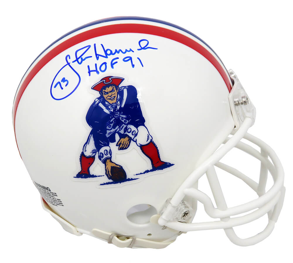 John Hannah Signed New England Patriots Throwback Riddell Mini Helmet w/HOF'91 - HANMIN300 - John Hannah Signed New England Patriots Throwback Riddell Mini Helmet w/HOF'91 product image