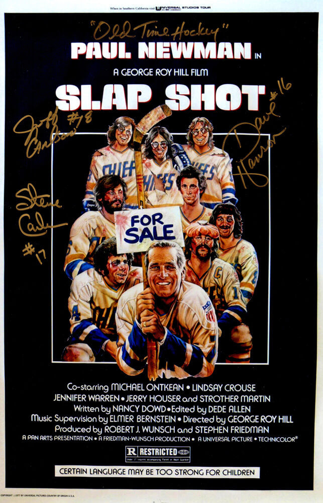 Hanson Brothers Signed 'Slap Shot' 11x17 Movie Poster w/Old Time Hockey - HANPST401 - Hanson Brothers Signed 'Slap Shot' 11x17 Movie Poster w/Old Time Hockey product image
