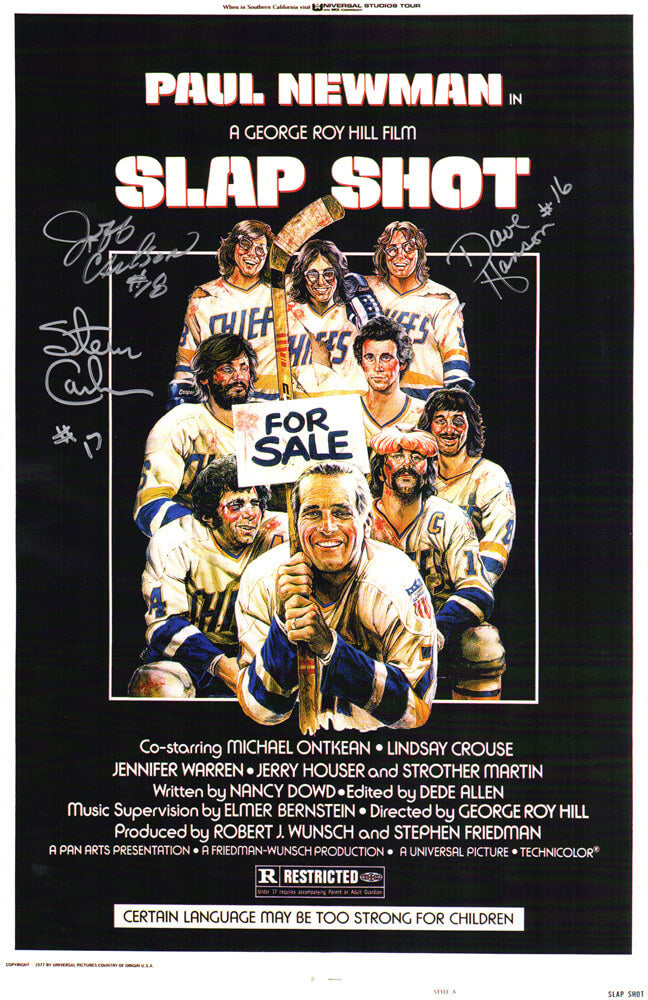 Hanson Brothers Triple Signed Slap Shot 11x17 Movie Poster - HANPST402 - Hanson Brothers Triple Signed Slap Shot 11x17 Movie Poster product image